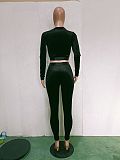 Velvet Long Sleeve Crop Tops And Skinny Pants Suits BN-9315