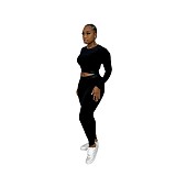 Velvet Long Sleeve Crop Tops And Skinny Pants Suits BN-9315