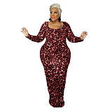 Leopard Print Long Sleeve Party Plus Size Dresses OSS-21399
