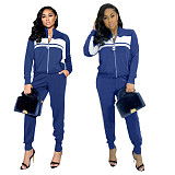Patchwork Zip Jacket Pencil Pants Two Piece Set JLY-19270