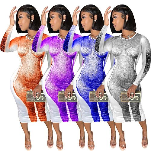 Aesthetic Print Streetwear Skinny Long Sleeve Dress MEM-88405