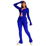 Knit Long Sleeve Single-breasted Top And Pants Set NIK-266
