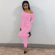 Skew Shoulder Long Sleeve Lace Up Jumpsuit MEI-9218