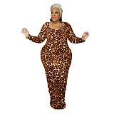 Leopard Print Long Sleeve Party Plus Size Dresses OSS-21399