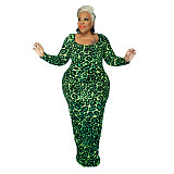 Leopard Print Long Sleeve Party Plus Size Dresses OSS-21399