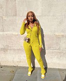 Knit Long Sleeve Single-breasted Top And Pants Set NIK-266