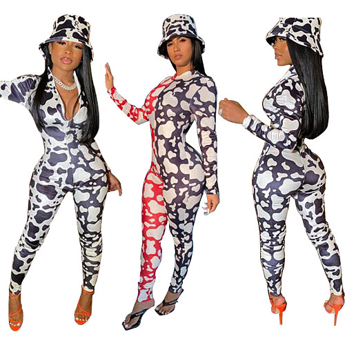 Pattern Print Patchwork Long Sleeve Skinny Jumpsuit SHD-9809