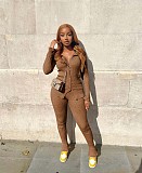 Knit Long Sleeve Single-breasted Top And Pants Set NIK-266