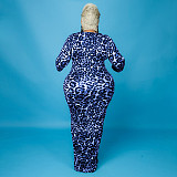 Leopard Print Long Sleeve Party Plus Size Dresses OSS-21399