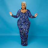 Leopard Print Long Sleeve Party Plus Size Dresses OSS-21399