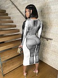 Aesthetic Print Streetwear Skinny Long Sleeve Dress MEM-88405