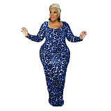 Leopard Print Long Sleeve Party Plus Size Dresses OSS-21399