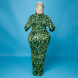 Leopard Print Long Sleeve Party Plus Size Dresses OSS-21399