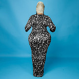 Leopard Print Long Sleeve Party Plus Size Dresses OSS-21399