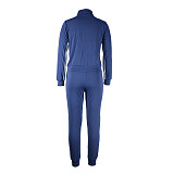 Patchwork Zip Jacket Pencil Pants Two Piece Set JLY-19270