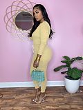 Solid V Neck Long Sleeve Lace Up One Piece Jumpsuit SFY-2154