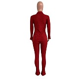 Knit Long Sleeve Single-breasted Top And Pants Set NIK-266
