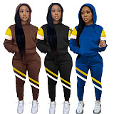 Color Block Hooded Sweatshirt Jogger Pants Set LM-8308