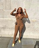 Knit Long Sleeve Single-breasted Top And Pants Set NIK-266