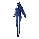 Patchwork Zip Jacket Pencil Pants Two Piece Set JLY-19270