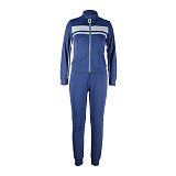 Patchwork Zip Jacket Pencil Pants Two Piece Set JLY-19270
