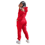 Off Shoulder Hoodies Sweatshirt+Cago Pants Outfits AIL-189