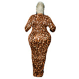 Leopard Print Long Sleeve Party Plus Size Dresses OSS-21399
