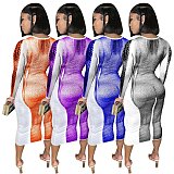 Aesthetic Print Streetwear Skinny Long Sleeve Dress MEM-88405