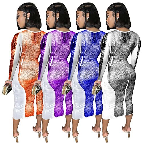 Aesthetic Print Streetwear Skinny Long Sleeve Dress MEM-88405
