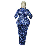 Leopard Print Long Sleeve Party Plus Size Dresses OSS-21399