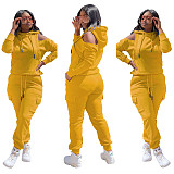 Off Shoulder Hoodies Sweatshirt+Cago Pants Outfits AIL-189