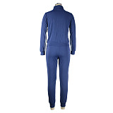 Patchwork Zip Jacket Pencil Pants Two Piece Set JLY-19270