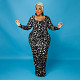 Leopard Print Long Sleeve Party Plus Size Dresses OSS-21399