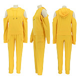 Off Shoulder Hoodies Sweatshirt+Cago Pants Outfits AIL-189