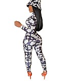 Pattern Print Patchwork Long Sleeve Skinny Jumpsuit SHD-9809