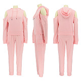 Off Shoulder Hoodies Sweatshirt+Cago Pants Outfits AIL-189