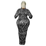 Leopard Print Long Sleeve Party Plus Size Dresses OSS-21399