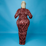 Leopard Print Long Sleeve Party Plus Size Dresses OSS-21399