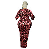 Leopard Print Long Sleeve Party Plus Size Dresses OSS-21399