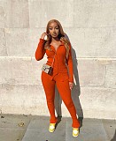 Knit Long Sleeve Single-breasted Top And Pants Set NIK-266