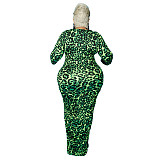 Leopard Print Long Sleeve Party Plus Size Dresses OSS-21399
