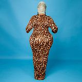 Leopard Print Long Sleeve Party Plus Size Dresses OSS-21399