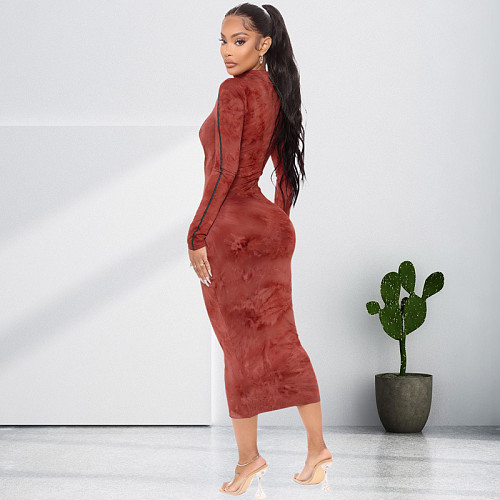 Tie Dye Long Sleeve Cut Out Bodycon Dresses 0SS-21421