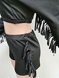 Tassel Hooded Crop Top+Bike Shorts Sets MEM-88408