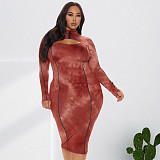 Tie Dye Long Sleeve Cut Out Bodycon Dresses 0SS-21421