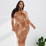 Tie Dye Long Sleeve Cut Out Bodycon Dresses 0SS-21421