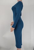 Solid Color Long Sleeve Ribbed Knitted Dress XMY-9339