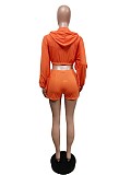 Tassel Hooded Crop Top+Bike Shorts Sets MEM-88408