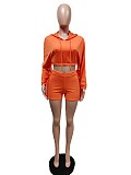 Tassel Hooded Crop Top+Bike Shorts Sets MEM-88408