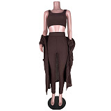 Plush Solid Long Sleeve Cardigan Tank Top Pants Set MDF-5274